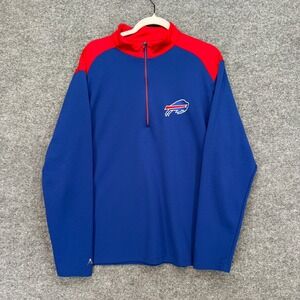 Buffalo Bills Shirt Mens Medium Blue Red 1/4 Zip Pullover Stretch NFL Antigua